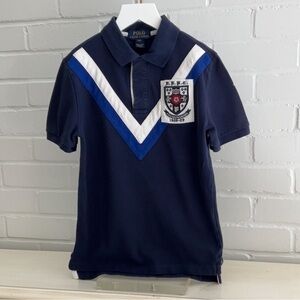 Boys Size 8 Polo Ralph Lauren Navy Blue Rugby Short Sleeve Attached Collar